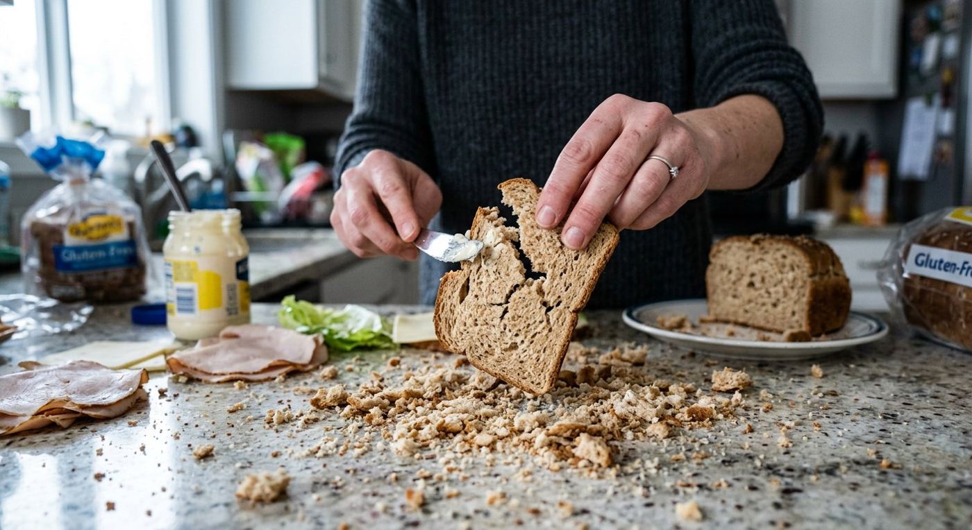 Store-bought gluten-free bread crumbling apart
