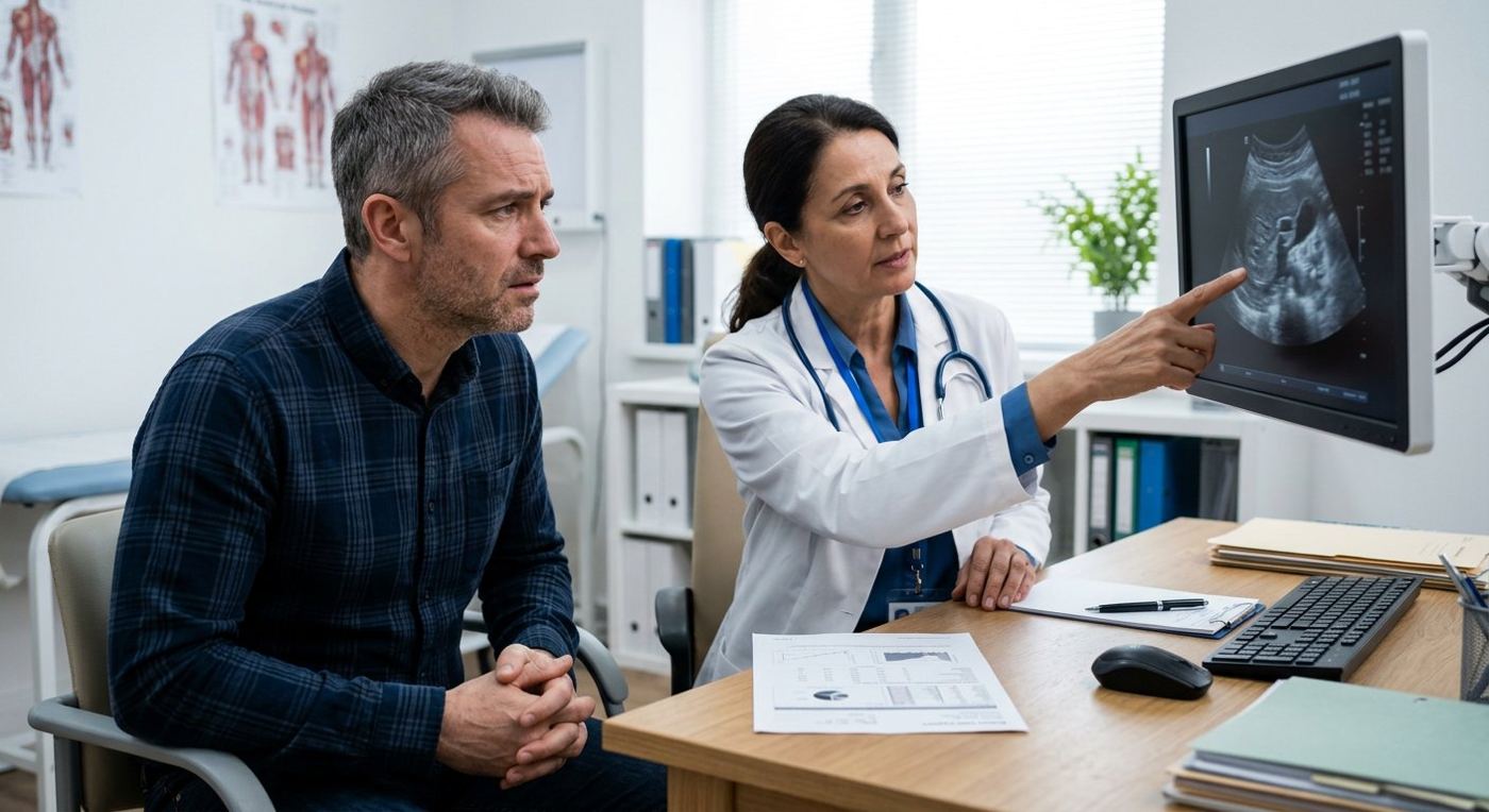 Doctor explaining elevated liver enzymes linked to untreated celiac disease