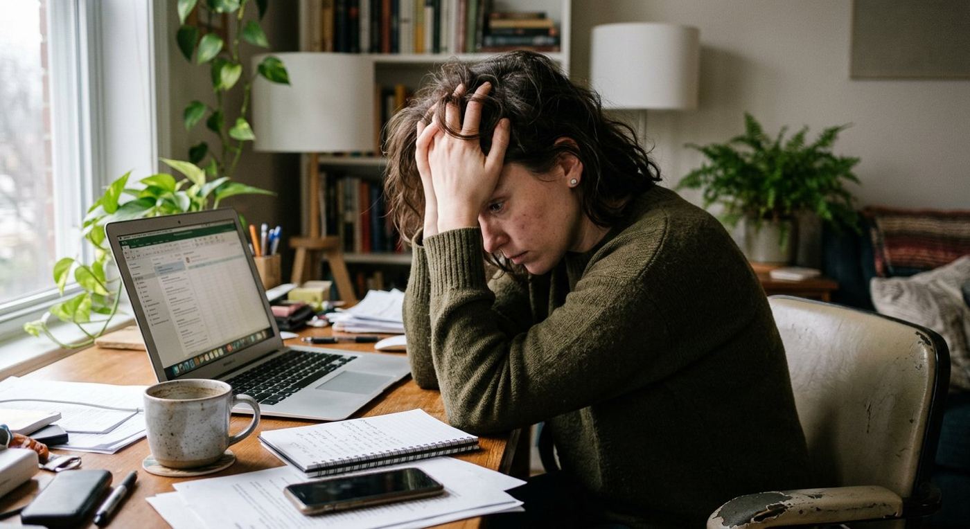 Woman with brain fog and anxiety, a symptom linked to gluten sensitivity