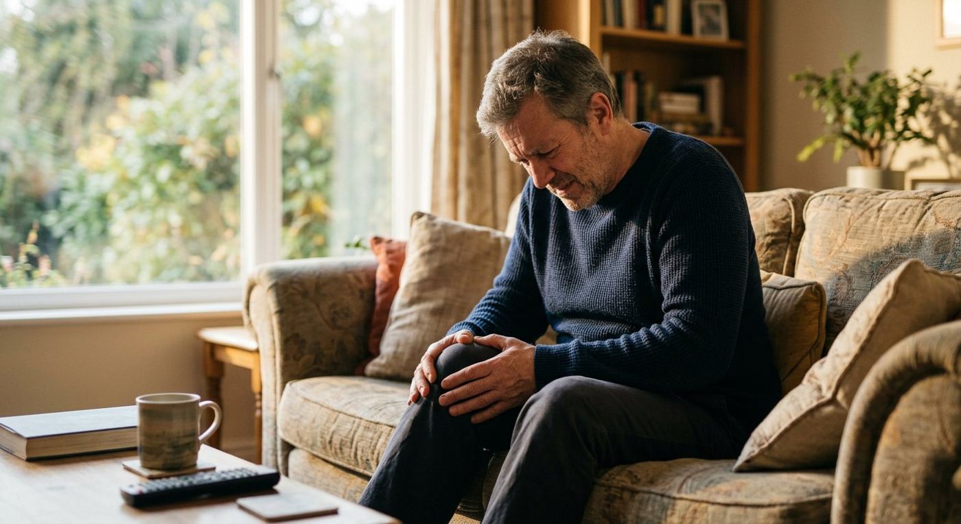 Man with joint pain and fatigue, common non-celiac gluten sensitivity symptoms